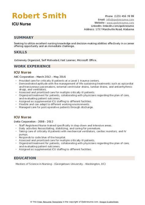 Icu Nurse Resume Template