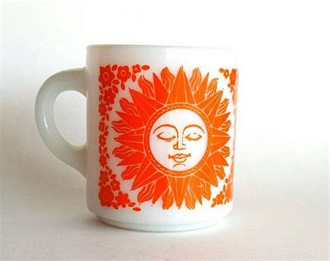 Vintage Sun Face Mug Orange Milk Glass Coffee Cup Astrology | Etsy ...