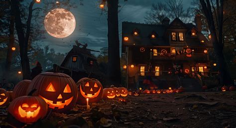 Halloween Desktop Wallpaper with pumpkins , witches , full moon, house. in 2024 | Halloween ...