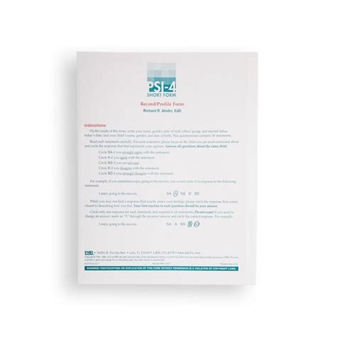 PSI-4 Short Form Record/Profile Form (Pack of 25)