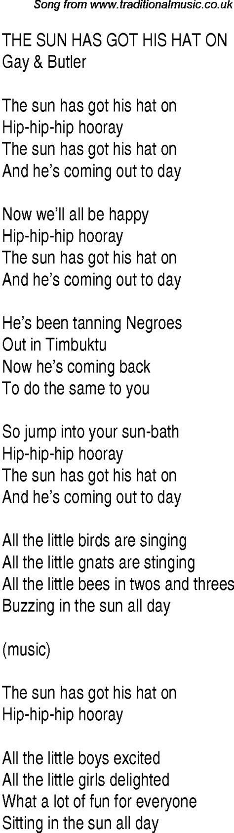 1940s Top Songs: lyrics for The Sun Has Got His Hat On