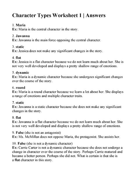 Character Types Worksheet 1 | Answers | Character worksheets, Character trait worksheets, Poetry ...