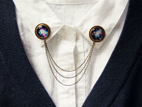 galaxy collar pins, collar chain, collar brooch, lapel pin, galaxy pin ...