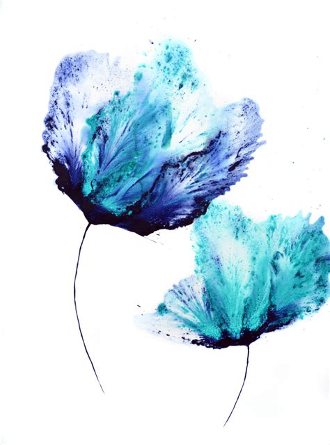 Blue Wall Art Large Flower Painting On Paper 20 x 30 Original Floral Art - Acrylic On Cotton ...