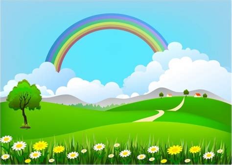 Rainbow landscape drawing free vector download (91,500 Free vector) for ...