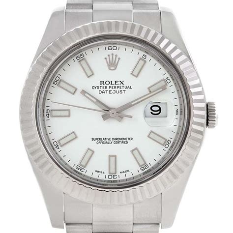 Rolex Datejust II White Dial Mens Steel 18K White Gold Watch 116334 ...