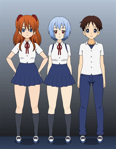 Evangelion pilots, school uniform by Fanara on DeviantArt