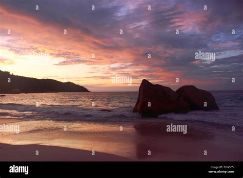 sunset at Anse Lazio, Seychelles, Praslin Stock Photo - Alamy