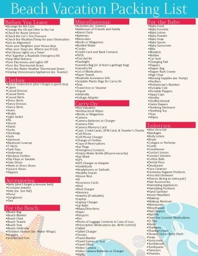 Free Printable Beach Vacation Packing List