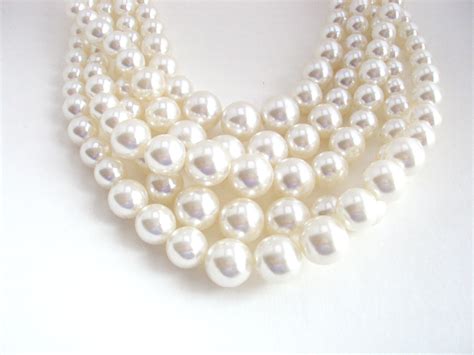 Cream Pearl Necklace, Chunky Layered Bold Pearl Statement Necklace on Luulla