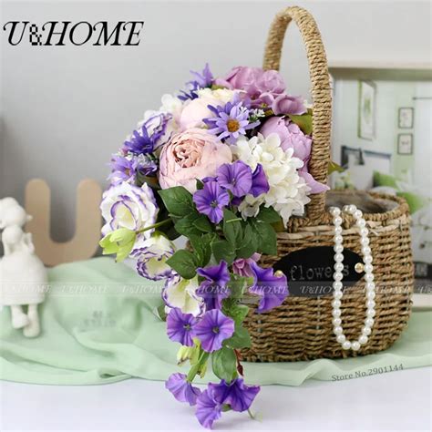 U&Home Artificial DIY flower silk peony purple morning glory Platycodon ...