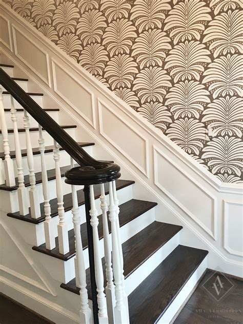 This bold pattern transformed our client's new Foyer | Foyer wallpaper, Stairway wallpaper ...