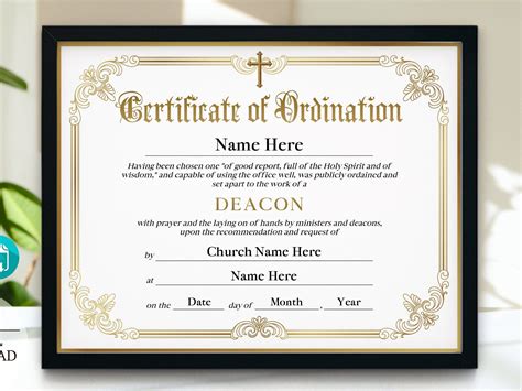 Deacon Ordination Certificate Template, Printable Certificate of ...