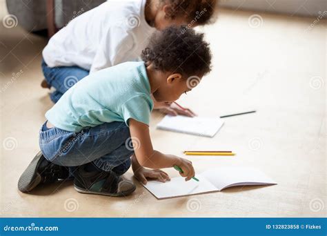 Little African American Children Drawing with Colorful Pencils Stock Photo - Image of hobby ...