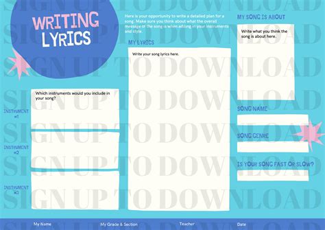 Writing Lyrics - Worksheet Activity - Schools Music Market