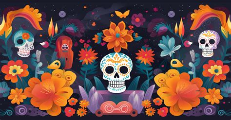 Fondo Día Mexicano De Los Muertos Flores Amarillo Fondo, Esqueleto ...