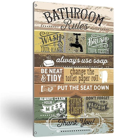 Bathroom Rules Metal Tin Sign Wall Art, Rutisc Bathroom Signs, Funny Gifts for Home Bathroom ...