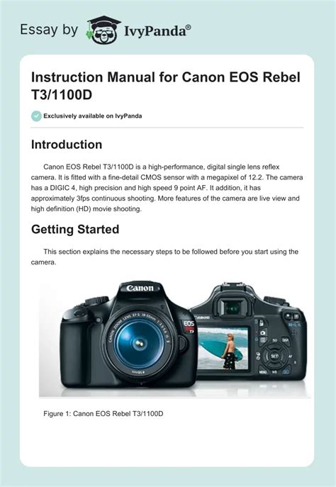 Instruction Manual for Canon EOS Rebel T3/1100D - 614 Words ...