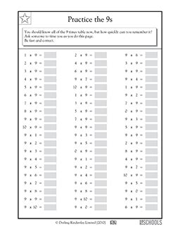 3rd grade, 4th grade Math Worksheets: Multiples of 9 drills | GreatSchools