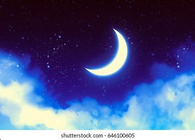 Fantasy Crescent Moon On Blue Starry Stock Illustration 646100605 | Shutterstock