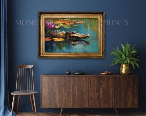 Gator Digital Download Printable Poster Southern Art Swamp Print Floral Bathroom Art Monet ...