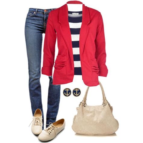 Red and Navy Stripes Casual Work Outfits, Business Casual Outfits, Mode ...