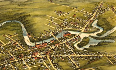 Rochester, NH in 1877 - Bird's Eye View Map, Aerial, Panorama, Vintage ...