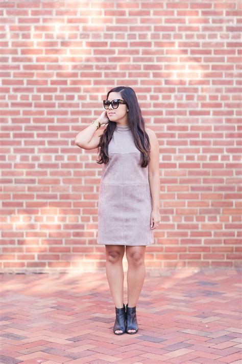 Taupe Suede Dress + Black Booties - Stylista Esquire