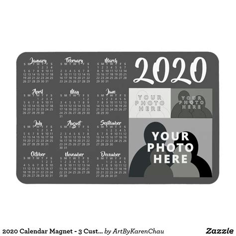 2020 Calendar Magnet - 3 Custom Photos - Template | Zazzle