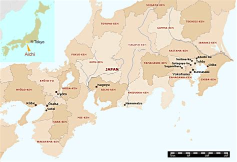 Map: Aichi Prefecture and Nagoya in Japan. Aichi Triennale