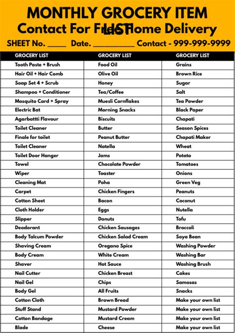 Monthly Grocery Item List Template | PosterMyWall