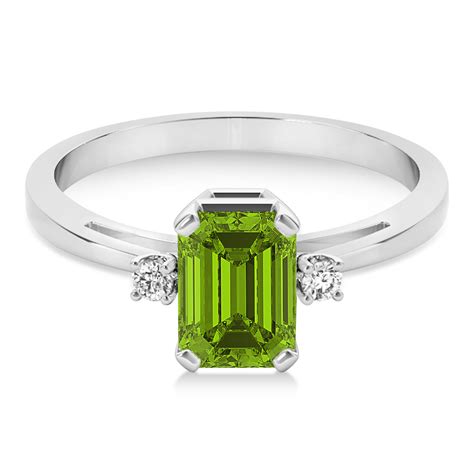 Peridot Emerald Cut Three-Stone Ring 14k White Gold (1.04ct) - AZ10660