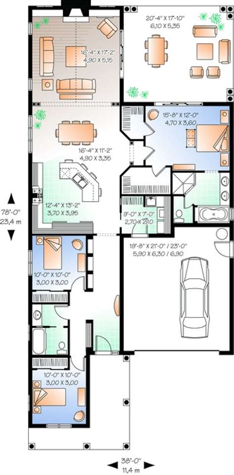 Narrow Lot Plan: 1,779 Square Feet, 3 Bedrooms, 2 Bathrooms - 034-00670