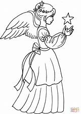 Christmas Angel Girl With Star coloring Page  Free Printable Coloring sketch template