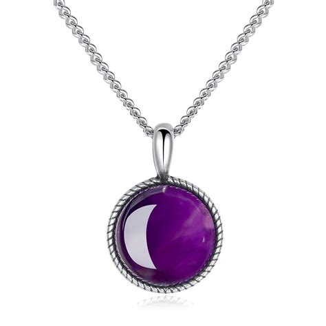 COAI-Collier-pour-Femmes-40cm-Chaîne-Argent-925-Pendentif-Rond-14mm-Perle-Améthyste