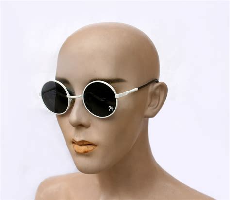 round sunglasses, white round sunglasses with black lenses, vintage sunglasses, unisex, unusual ...