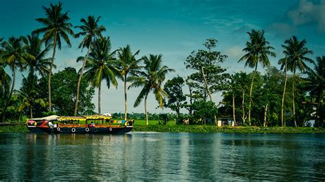 Image India Alappuzha Kerala Nature Riverboat palm trees 1920x1080