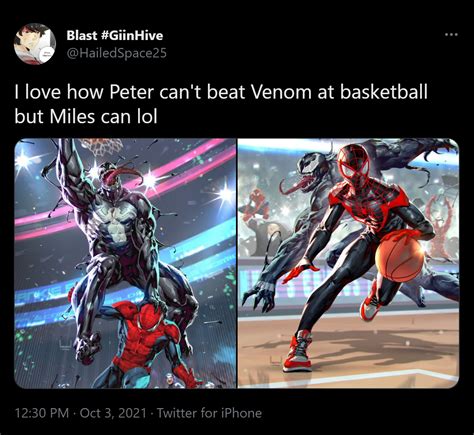 I love how Peter can't beat Venom at basketball but Miles can lol ...