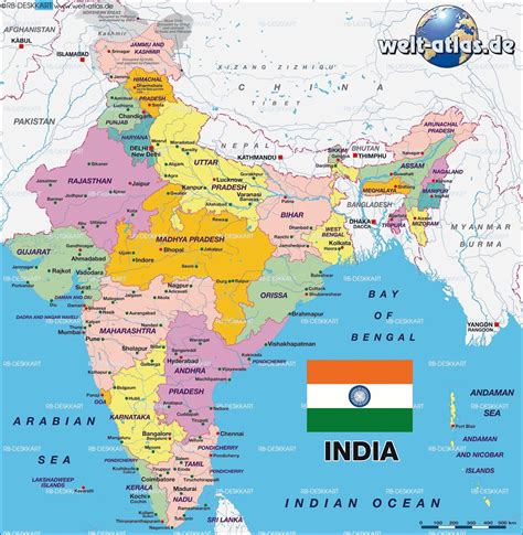 India political and physical map - Political and physical map of India (Southern Asia - Asia)