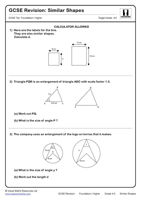 Similar Shapes | Cazoom Maths Worksheets