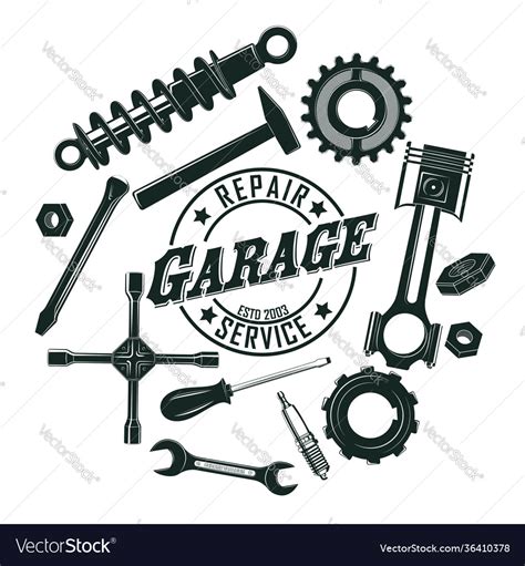 Monochrome vintage garage tools round concept Vector Image