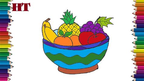 How to draw a fruit bowl | Fruits drawing easy