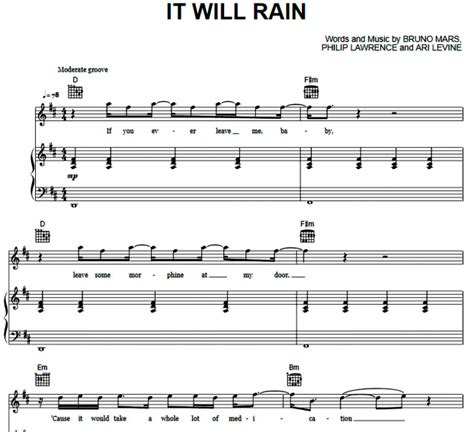 Bruno Mars - It Will Rain Free Sheet Music PDF for Piano | The Piano Notes