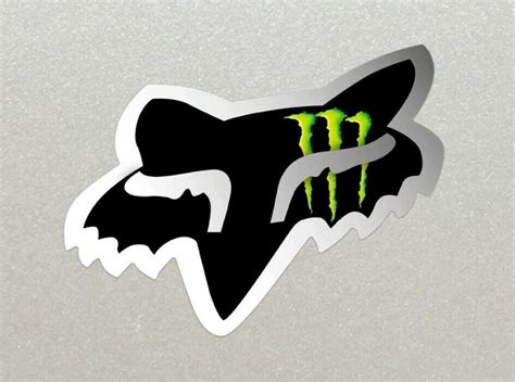 2 x Fox Racing Head, Black with Silver outline, Monster Energy logo ...