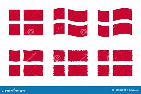 Denmark Flag Vector Illustration Set, Official Colors of Kingdom of Denmark Flag Stock Vector ...