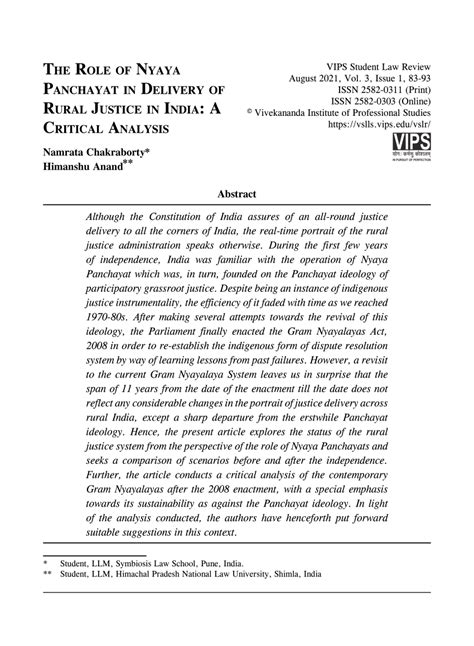 (PDF) The Role of Nyaya Panchayat in Delivery of Rural Justice in India ...