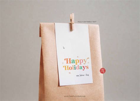 Retro Happy Holidays gift Tags, Editable Happy Holidays hang Tag - Ins – Cute Party Dash