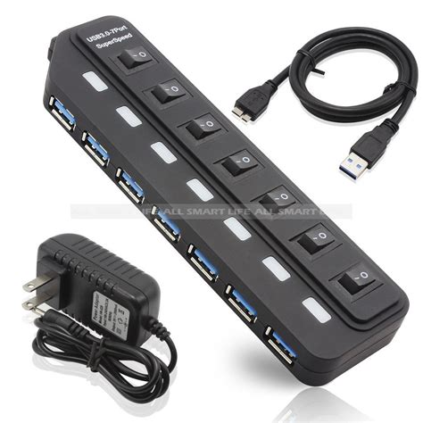 2016 New 7 Port USB 3.0 Hub with 12V/3A Power Adapter and 3.3 Foot USB ...