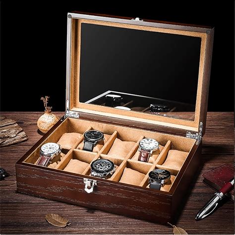 Wooden Watch Storage Case For Men 10 Slot Luxury Wrist Watch Display Case Gift, Mens Jewelry Box ...