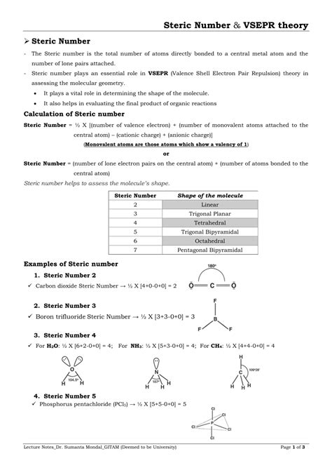 (PDF) Steric Number & VSEPR theory